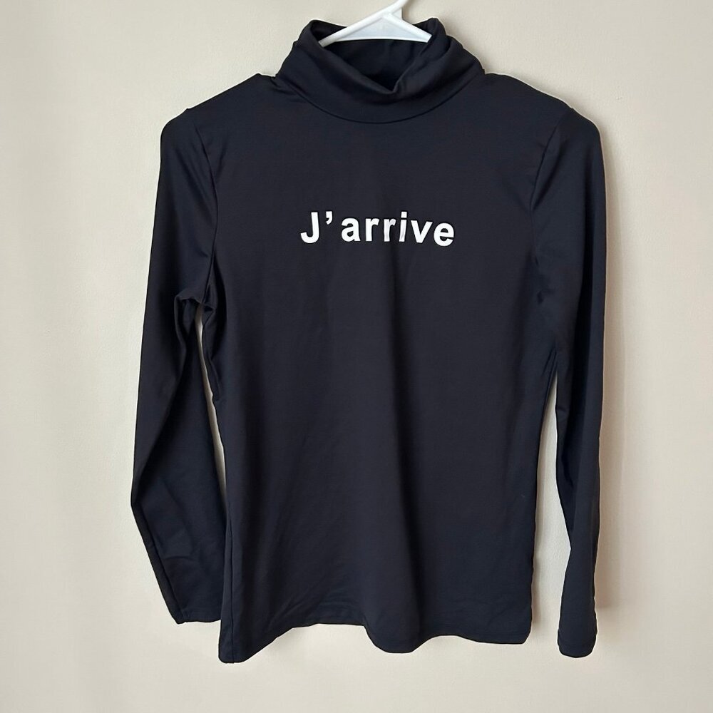 J'arrive Black Mockneck Long-Sleeve Top